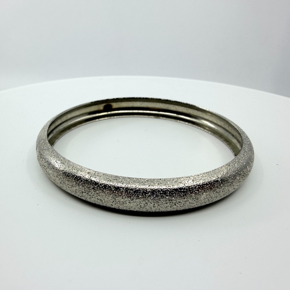 Vintage Y2K Silver Tone Stardust Glitter Textured Bangle Bracelet Stackable